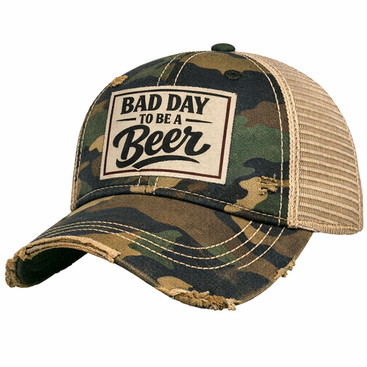 Bad Day to Be a Beer vintage trucker hat for beer lovers, barbecues, camping trips, and patio season