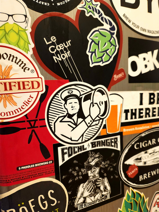 Bootlegger waterproof vinyl beer sticker on a kegerator, perfect for homebrewers and craft beer fans