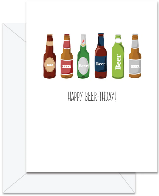 Happy Beer-thday. The perfect gifts for the craft beer lovers in your life. Beer themed greeting cards for birthdays, Father's day and Christmas. Professionally printed in Canada.