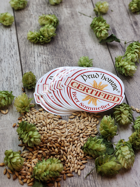 Help spread the word that you are now a Prud'homme Beer Sommelier by displaying this 3.25" beer sticker anywhere you enjoy drinking your beer. All custom die cut beer stickers are made in Canada of premium waterproof vinyl.