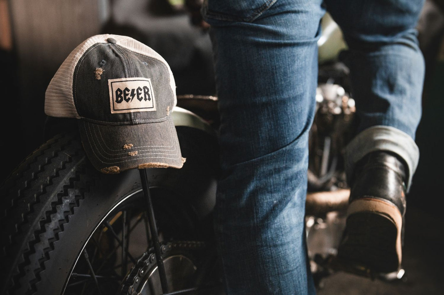 Rock and roll inspired BE⚡ER trucker hat for beer lovers, music festivals, live shows, and brewery adventures