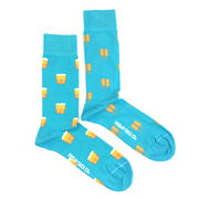 Beer & Wheat - Mismatched Socks  NO FARMS - NO BEER!  Show your support for local farmers with these brewtiful turquoise mismatched Beer & Wheat socks.    Each pair of these purposely mismatched beer socks are designed in Canada, and ethically made in Italy.