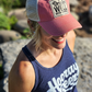 Vintage Distressed Trucker Cap - "Drinks Well with Others" - Pink These distressed beer hats are incredibly comfortable. Most trucker caps are rigid, but these vintage unstructured caps are made of a cotton/polyester blend with a soft mesh back that makes them fit more like a "Dad Hat." Now in Canada.