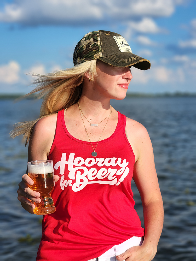 Let's celebrate Beer with this women's "Hooray for Beer" flowy racerback tank top. Hand printed in Canada.