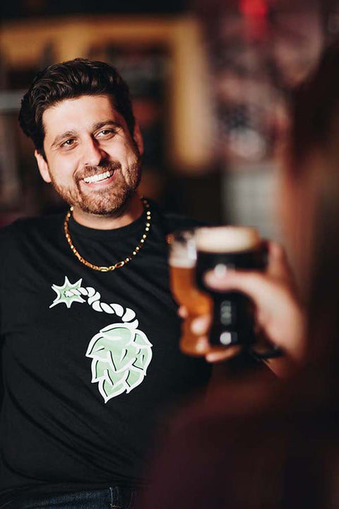 The intent of this Hop Bomb t-shirt is to create conversations with those that share the same passion for BIG hoppy beers. Whether it&