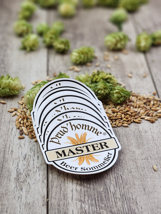 Display this Prud'homme Master Beer Sommelier sticker proudly as you have achieved a level that so few have reached.   All custom die cut beer stickers are made in Canada of premium waterproof vinyl.