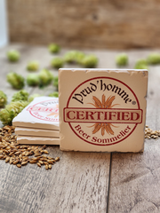 All Prud'homme Beer Sommelier coasters are made of natural ceramic which allows them to absorb the condensation off your beer glass. They are also heavy, which means no more coasters sticking to the bottom of your glass.